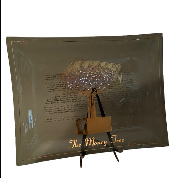 1964-65 Vtg New York Worlds Fair American Express Money Tree Glass Tray Souvenir - Picture 2 of 4